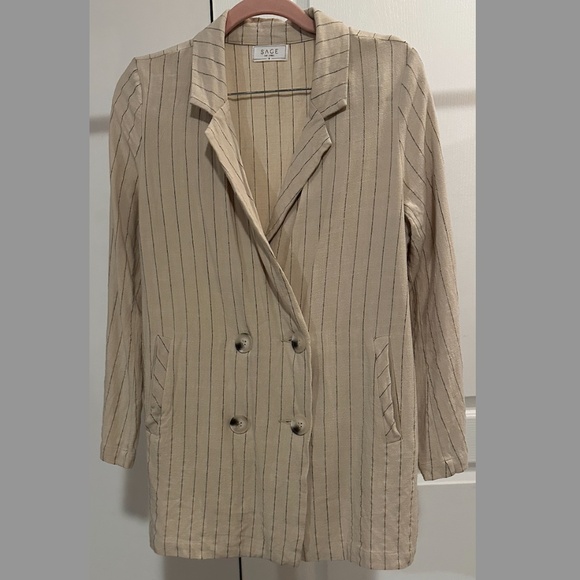 Sage The Label Set - Pants and Blazer/Dress - Size Small - Neutral Pinstripe - Picture 2 of 13